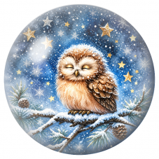 Cabochon en Verre Illustré Chouette Endormie sous les Étoiles Dorées 12 à 25mm pour la Création de Bijoux Fantaisie - DIY