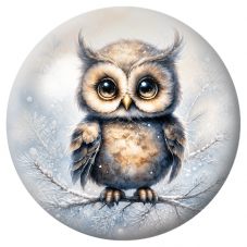 Cabochon en Verre Illustré Hibou aux Grands Yeux dans la Neige 12 à 25mm pour la Création de Bijoux Fantaisie - DIY