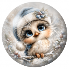 Cabochon en Verre Illustré Chouette de Noël au Bonnet Bleu 12 à 25mm pour la Création de Bijoux Fantaisie - DIY