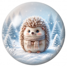 Cabochon en Verre Illustré Hérisson à l’Écharpe dans la Neige 12 à 25mm pour la Création de Bijoux Fantaisie - DIY