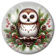Cabochon en Verre Illustré Chouette de Noël aux Baies Rouges 12 à 25mm pour la Création de Bijoux Fantaisie - DIY