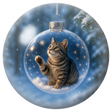 Cabochon en Verre Illustré Chat Gris dans une Boule de Noël Transparente 12 à 25mm pour la Création de Bijoux Fantaisie - DIY