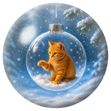 Cabochon en Verre Illustré Chat Roux dans une Boule de Noël Transparente 12 à 25mm pour la Création de Bijoux Fantaisie - DIY