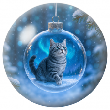 Cabochon en Verre Illustré Chat Gris sous les Aurores dans une Boule de Noël 12 à 25mm pour la Création de Bijoux Fantaisie - DI