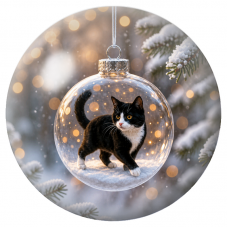 Cabochon en Verre Illustré Chat Noir et Blanc dans une Boule de Noël 12 à 25mm pour la Création de Bijoux Fantaisie - DIY
