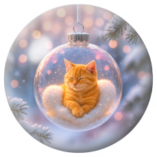 Cabochon en Verre Illustré Chat Roux Endormi dans une Boule de Noël 12 à 25mm pour la Création de Bijoux Fantaisie - DIY