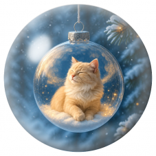 Cabochon en Verre Illustré Chat Crème Endormi dans une Boule de Noël 12 à 25mm pour la Création de Bijoux Fantaisie - DIY
