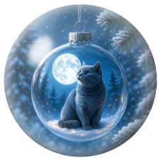 Cabochon en Verre Illustré Chat Bleu devant la Pleine Lune dans une Boule de Noël 12 à 25mm pour la Création de Bijoux Fantaisie