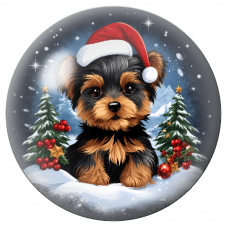 Cabochon en Verre Illustré Chiot de Noël devant les Sapins Enneigés 12 à 25mm pour la Création de Bijoux Fantaisie - DIY