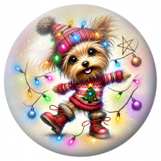 Cabochon en Verre Illustré Petit Chien Emmêlé dans la Guirlande de Noël 12 à 25mm pour la Création de Bijoux Fantaisie - DIY