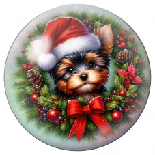 Cabochon en Verre Illustré Chiot de Noël dans une Couronne de Sapin 12 à 25mm pour la Création de Bijoux Fantaisie - DIY