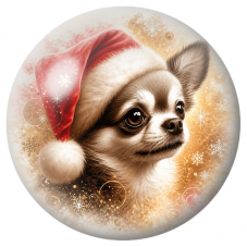 Cabochon en Verre Illustré Chihuahua au Bonnet de Noël 12 à 25mm pour la Création de Bijoux Fantaisie - DIY