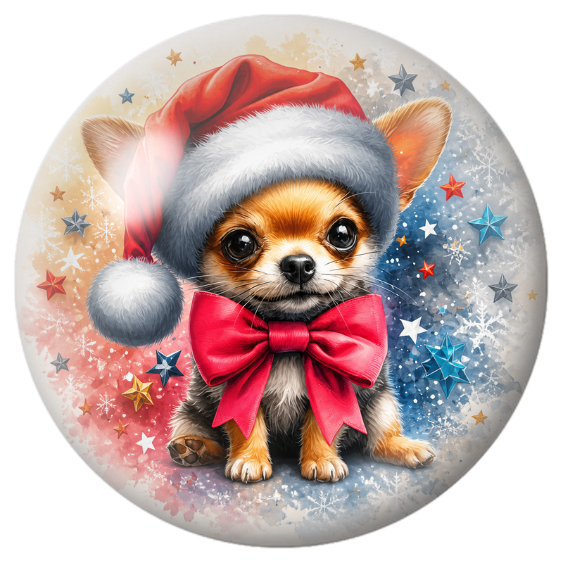 Cabochon en Verre Illustré Chihuahua de Noël au Grand Nœud Rouge 12 à 25mm