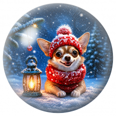 Cabochon en Verre Illustré Chihuahua à la Lanterne sous la Neige 12 à 25mm pour la Création de Bijoux Fantaisie - DIY