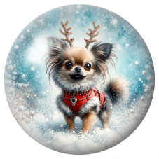 Cabochon en Verre Illustré Chihuahua aux Bois de Renne dans la Neige 12 à 25mm pour la Création de Bijoux Fantaisie - DIY