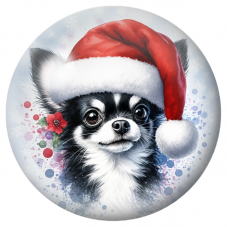 Cabochon en Verre Illustré Chihuahua Noir et Blanc au Bonnet de Noël 12 à 25mm pour la Création de Bijoux Fantaisie - DIY