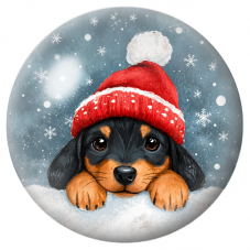 Cabochon en Verre Illustré Chiot au Bonnet Rouge dans la Neige 12 à 25mm pour la Création de Bijoux Fantaisie - DIY