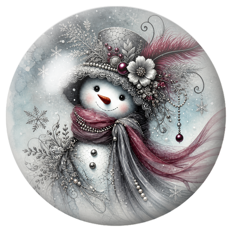 Cabochon en Verre Illustré Dame de Neige au Chapeau Fleuri 12 à 25mm
