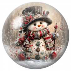 Cabochon en Verre Illustré Bonhomme de Neige au Chapeau Champêtre 12 à 25mm pour la Création de Bijoux Fantaisie - DIY