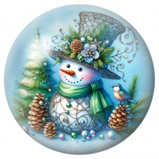 Cabochon en Verre Illustré Bonhomme de Neige en Filigrane au Sapin Vert 12 à 25mm pour la Création de Bijoux Fantaisie - DIY