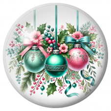 Cabochon en Verre Illustré Boules de Noël Turquoise et Roses au Houx 12 à 25mm pour la Création de Bijoux Fantaisie - DIY