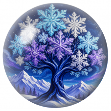 Cabochon en Verre Illustré Arbre aux Flocons Bleus et Violets 12 à 25mm pour la Création de Bijoux Fantaisie - DIY