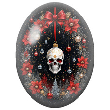 Cabochon en Verre Illustré Crâne de Noël aux Fleurs Rouges 13x18, 18x25 ou 30x40mm pour la Création de Bijoux Fantaisie - DIY