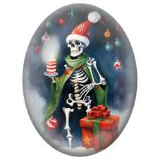 Cabochon en Verre Illustré Squelette de Noël au Bonnet Rouge et au Cadeau 13x18, 18x25 ou 30x40mm pour la Création de Bijoux