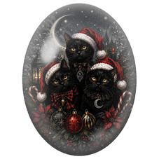 Cabochon en Verre Illustré Trois Chats Noirs de Noël sous la Lune 13x18, 18x25 ou 30x40mm pour la Création de Bijoux Fantaisie