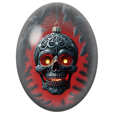 Cabochon en Verre Illustré Crâne de Noël aux Yeux Lumineux 13x18, 18x25 ou 30x40mm pour la Création de Bijoux Fantaisie - DIY
