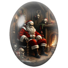 Cabochon en Verre Illustré Père Noël Squelette au Coin du Feu 13x18, 18x25 ou 30x40mm pour la Création de Bijoux Fantaisie - DIY