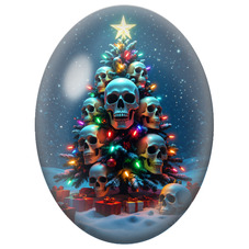 Cabochon en Verre Illustré Sapin de Noël aux Crânes et Guirlandes Colorées 13x18, 18x25 ou 30x40mm pour la Création de Bijoux