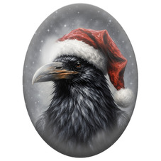 Cabochon en Verre Illustré Corbeau de Noël sous la Neige 13x18, 18x25 ou 30x40mm pour la Création de Bijoux Fantaisie - DIY