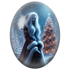 Cabochon en Verre Illustré Dame Gothique de Noël dans la Forêt Enneigée 13x18, 18x25 ou 30x40mm pour la Création de Bijoux
