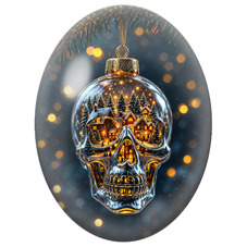 Cabochon en Verre Illustré Crâne de Noël dans une Boule de Village Illuminé 13x18, 18x25 ou 30x40mm pour la Création de Bijoux