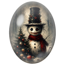 Cabochon en Verre Illustré Bonhomme de Neige au Haut-de-Forme et à l’Écharpe Rouge 13x18, 18x25 ou 30x40mm - DIY