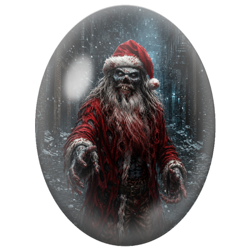 Cabochon en Verre Illustré Père Noël Zombie dans une Rue Enneigée 13x18, 18x25 ou 30x40mm pour la Création de Bijoux Fantaisie