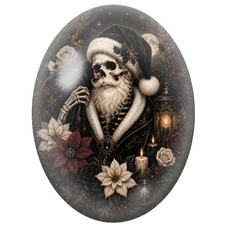 Cabochon en Verre Illustré Père Noël Squelette aux Roses et aux Bougies 13x18, 18x25 ou 30x40mm pour la Création de Bijoux