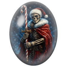 Cabochon en Verre Illustré Squelette de Noël au Sabre en Sucre d’Orge 13x18, 18x25 ou 30x40mm pour la Création de Bijoux