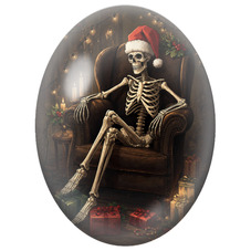 Cabochon en Verre Illustré Squelette de Noël dans un Fauteuil 13x18, 18x25 ou 30x40mm pour la Création de Bijoux Fantaisie - DIY