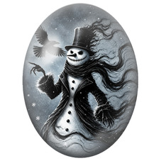 Cabochon en Verre Illustré Bonhomme de Neige au Chapeau Noir et au Corbeau 13x18, 18x25 ou 30x40mm pour la Création de Bijoux