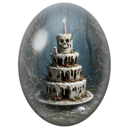 Cabochon en Verre Illustré Gâteau de Noël Squelette à la Bougie 13x18, 18x25 ou 30x40mm