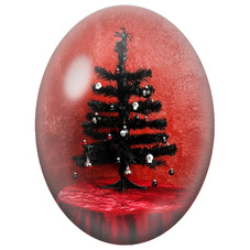 Cabochon en Verre Illustré Sapin de Noël Noir aux Crânes et aux Nœuds Rouges 13x18, 18x25 ou 30x40mm pour la Création de Bijoux