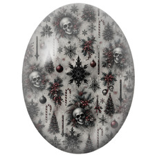 Cabochon en Verre Illustré Décor de Noël Gothique aux Crânes et aux Houx 13x18, 18x25 ou 30x40mm pour la Création de Bijoux