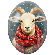 Cabochon en Verre Illustré Bouc de Noël à l’Écharpe Rouge 13x18, 18x25 ou 30x40mm pour la Création de Bijoux Fantaisie - DIY