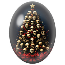 Cabochon en Verre Illustré Sapin de Noël aux Nombreux Crânes et aux Rubans Rouges 13x18, 18x25 ou 30x40mm - DIY