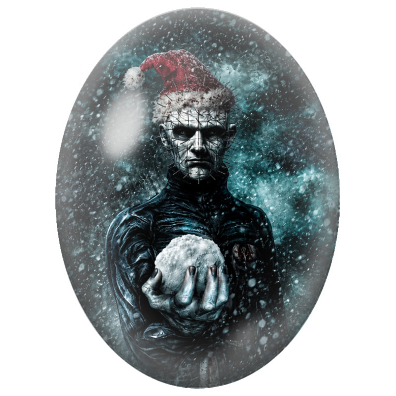 Cabochon en Verre Illustré Personnage Sombre au Bonnet Rouge dans la Neige 13x18, 18x25 ou 30x40mm pour la Création de Bijoux
