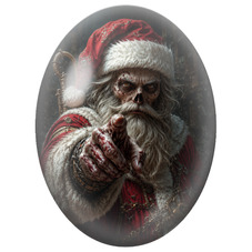 Cabochon en Verre Illustré Père Noël Macabre Pointant du Doigt 13x18, 18x25 ou 30x40mm pour la Création de Bijoux Fantaisie