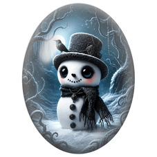 Cabochon en Verre Illustré Bonhomme de Neige au Chapeau Noir et au Corbeau 13x18, 18x25 ou 30x40mm pour la Création de Bijoux