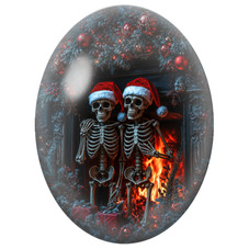 Cabochon en Verre Illustré Couple de Squelettes de Noël près de la Cheminée 13x18, 18x25 ou 30x40mm pour la Création de Bijoux
